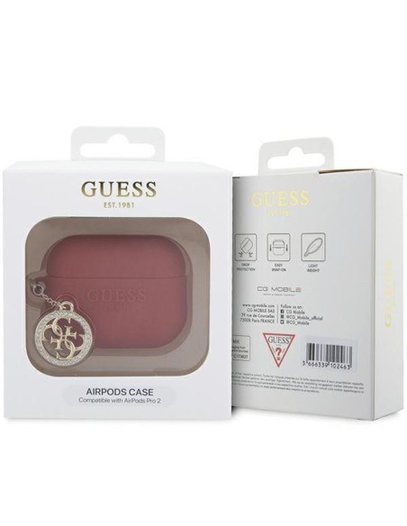 Guess 3D Rubber 4G Diamond Charm dėklas, skirtas AirPods Pro 2 – raudonas