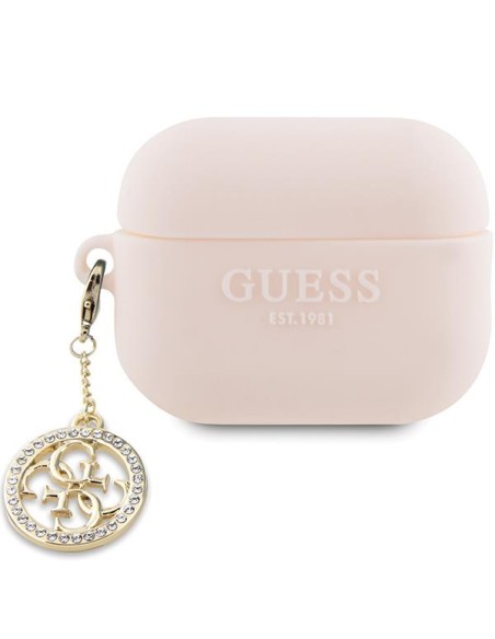 Guess 3D Rubber 4G Diamond Charm dėklas, skirtas AirPods Pro 2 – rožinis