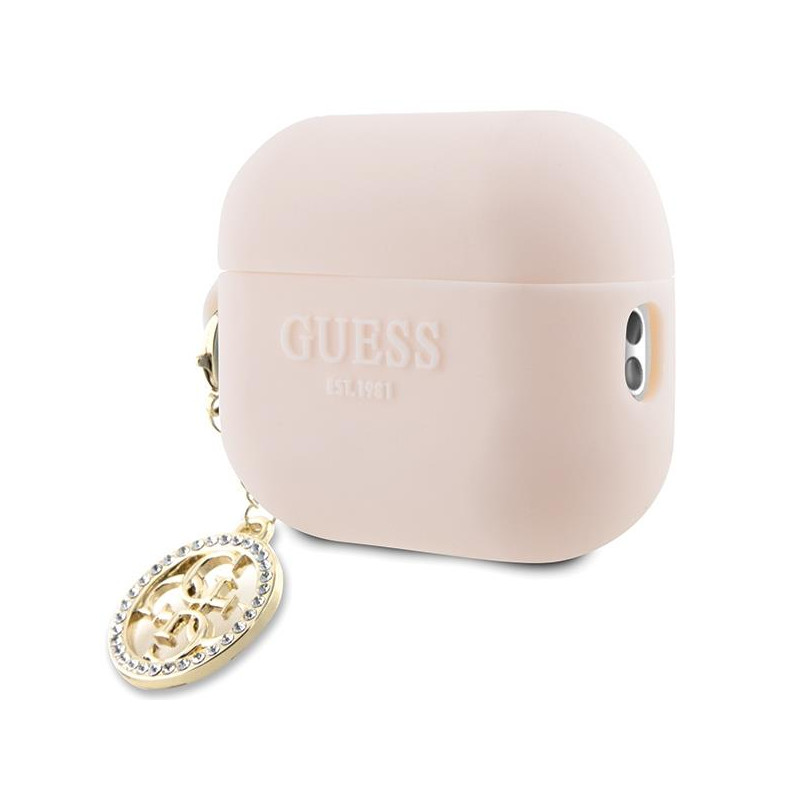 Guess 3D Rubber 4G Diamond Charm dėklas, skirtas AirPods Pro 2 – rožinis
