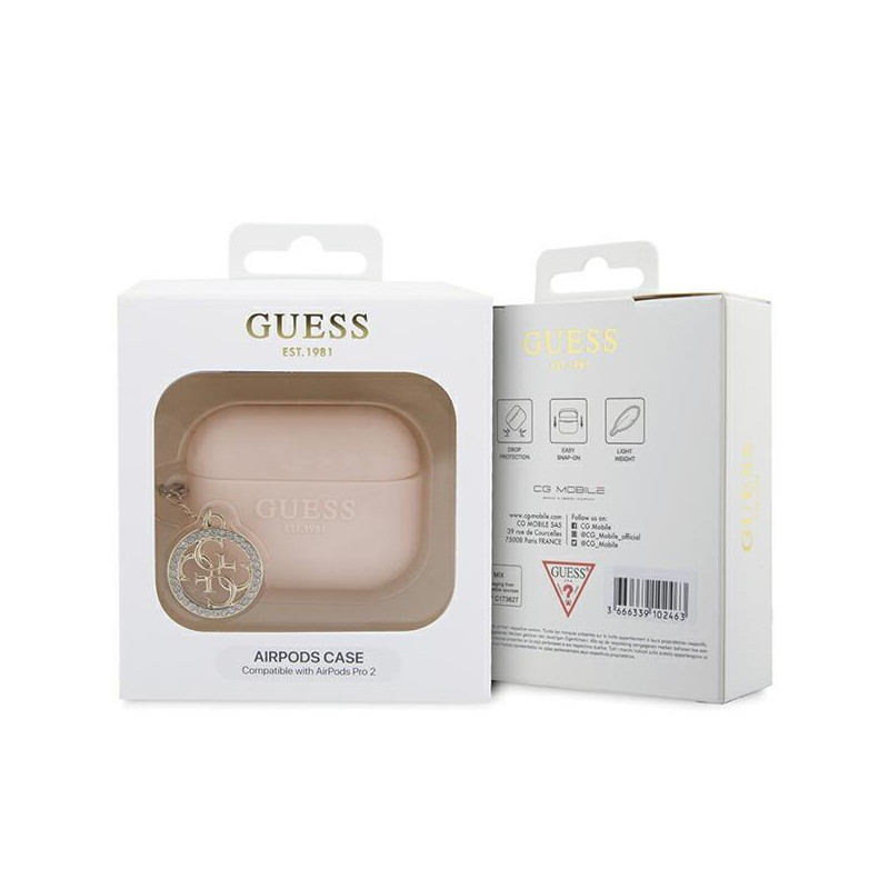 Guess 3D Rubber 4G Diamond Charm dėklas, skirtas AirPods Pro 2 – rožinis