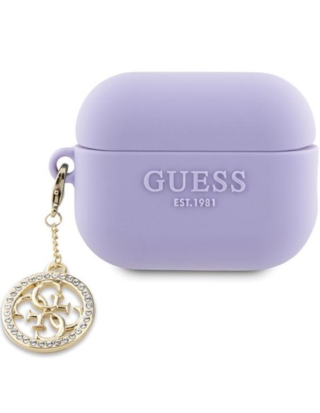 Guess 3D Rubber 4G Diamond Charm dėklas, skirtas AirPods Pro 2 – violetinis Guess 3D Rubber 4G Diamond Charm dėklas, skirtas AirPods Pro 2 – violetinis