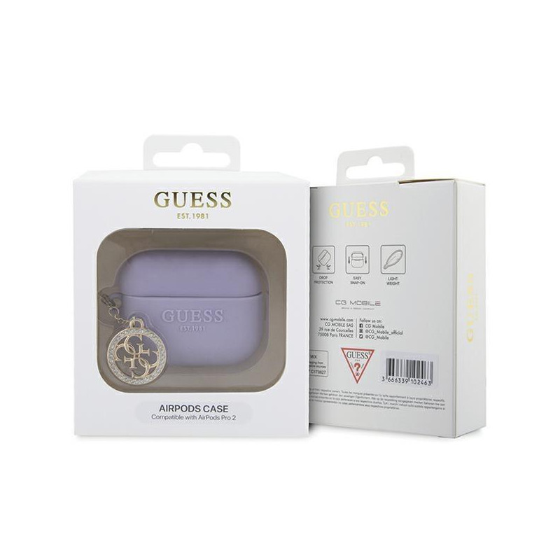 Guess 3D Rubber 4G Diamond Charm dėklas, skirtas AirPods Pro 2 – violetinis