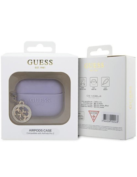 Guess 3D Rubber 4G Diamond Charm dėklas, skirtas AirPods Pro 2 – violetinis Guess 3D Rubber 4G Diamond Charm dėklas, skirtas AirPods Pro 2 – violetinis