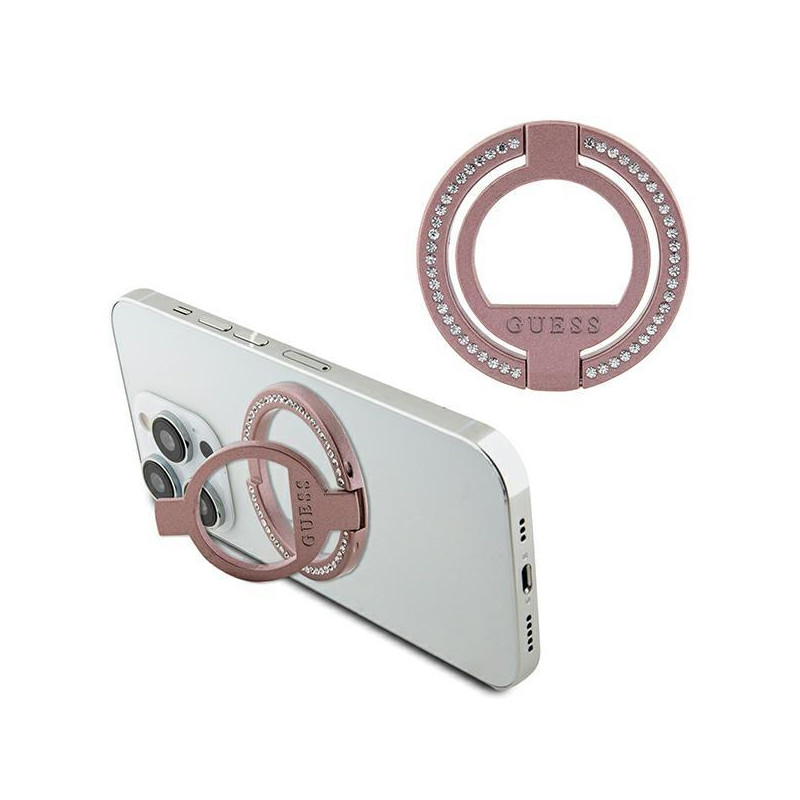 Guess MagSafe Ring Rhinestone laikiklis - rožinis Guess MagSafe Ring Rhinestone laikiklis - rožinis