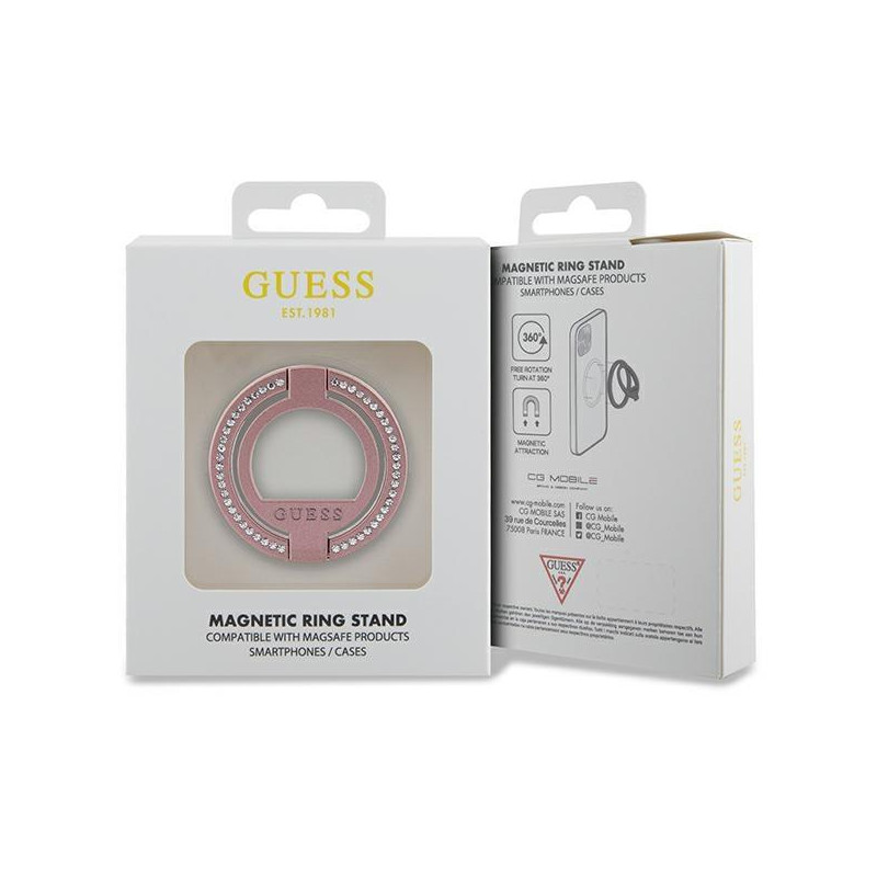 Guess MagSafe Ring Rhinestone laikiklis - rožinis