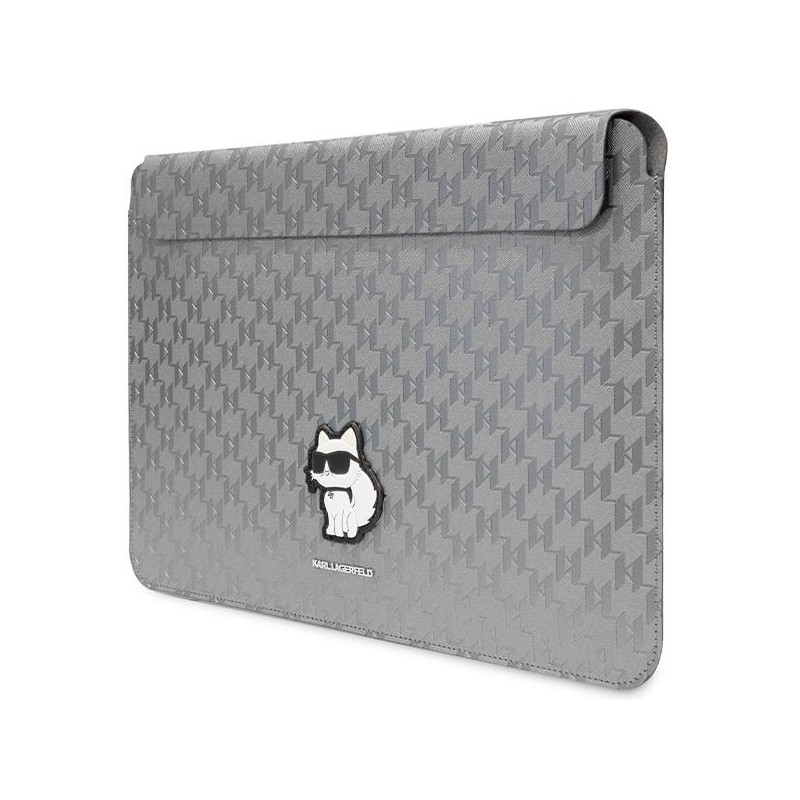 Karl Lagerfeld Saffiano Monogram Choupette dėklas 14" nešiojamam kompiuteriui – sidabrinis