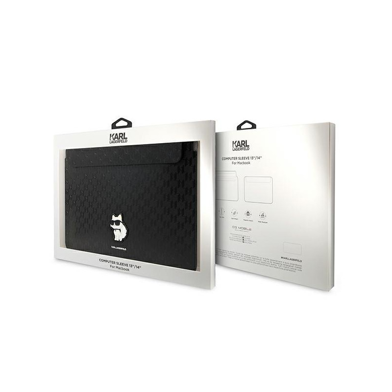 Karl Lagerfeld Saffiano Monogram Choupette dėklas 14" nešiojamam kompiuteriui - juodas
