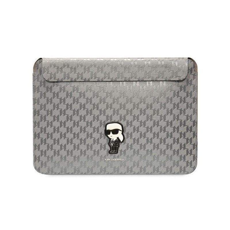 Karl Lagerfeld Saffiano Monogram Ikonik dėklas 14" nešiojamam kompiuteriui – sidabrinis