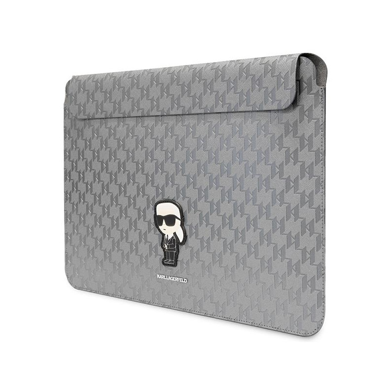 Karl Lagerfeld Saffiano Monogram Ikonik dėklas 14" nešiojamam kompiuteriui – sidabrinis