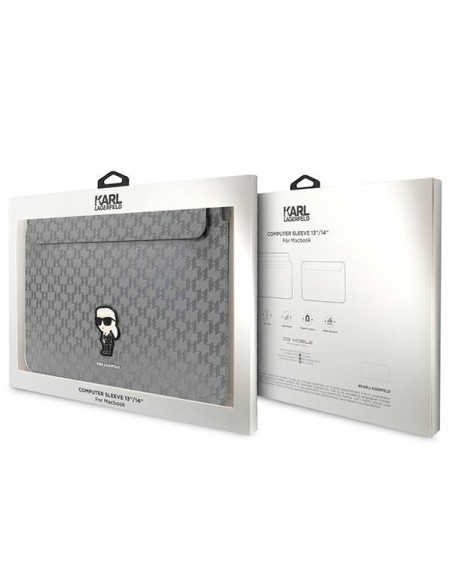 Karl Lagerfeld Saffiano Monogram Ikonik dėklas 14" nešiojamam kompiuteriui – sidabrinis Karl Lagerfeld Saffiano Monogram Ikonik dėklas 14" nešiojamam kompiuteriui – sidabrinis