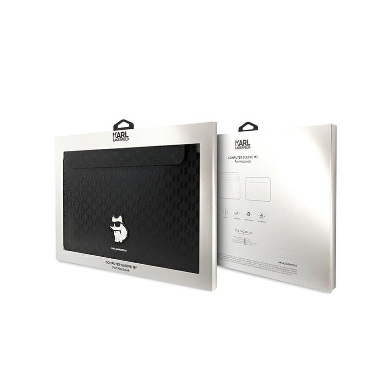 Karl Lagerfeld Saffiano Monogram Choupette dėklas 16" nešiojamam kompiuteriui - juodas