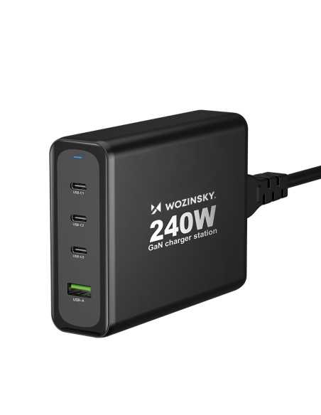Wozinsky WGCSB 240W GaN sieninis įkroviklis USB-A / 3 x USB-C - juodas
