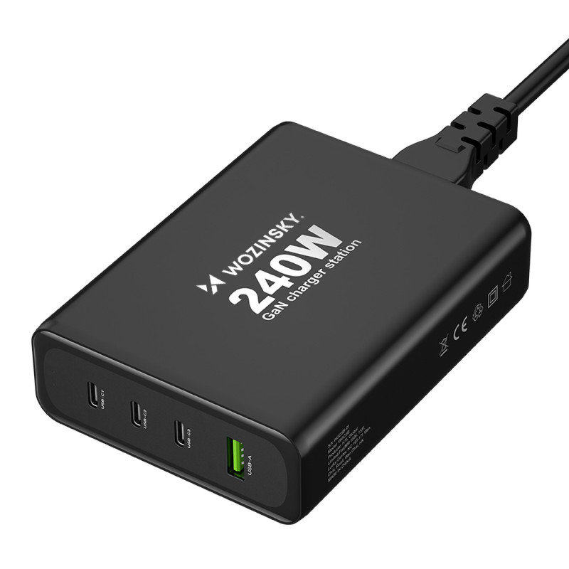 Wozinsky WGCSB 240W GaN sieninis įkroviklis USB-A / 3 x USB-C - juodas