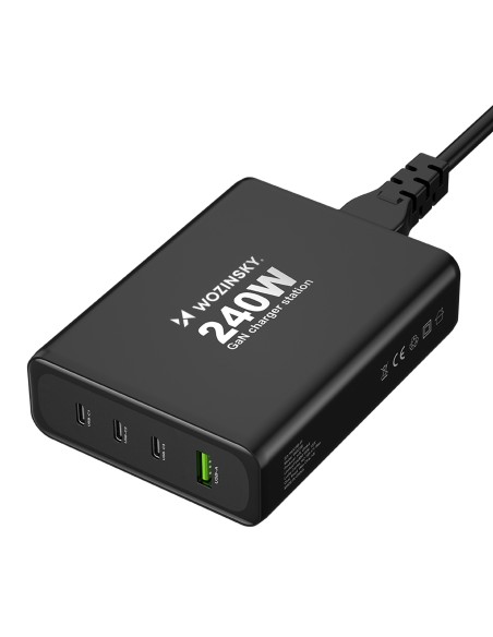 Wozinsky WGCSB 240W GaN sieninis įkroviklis USB-A / 3 x USB-C - juodas