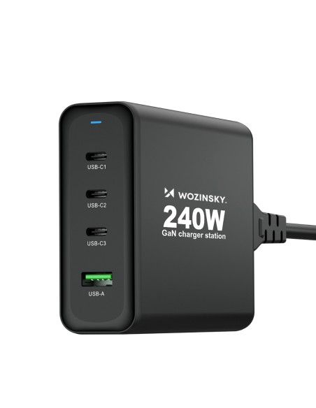 Wozinsky WGCSB 240W GaN sieninis įkroviklis USB-A / 3 x USB-C - juodas