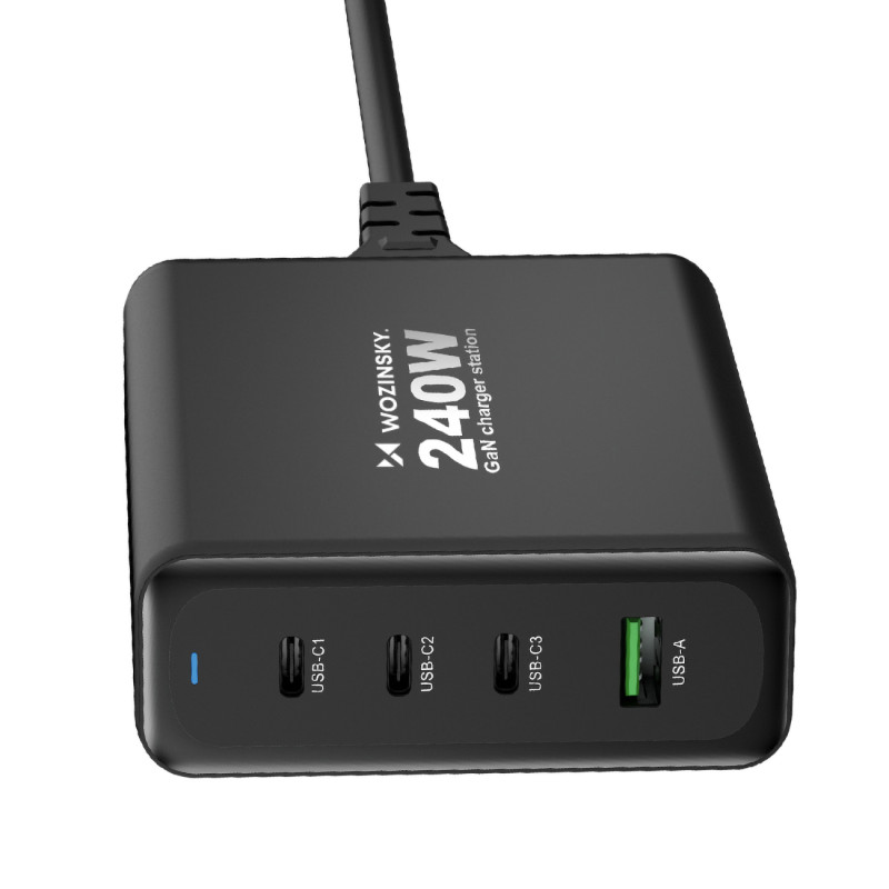 Wozinsky WGCSB 240W GaN sieninis įkroviklis USB-A / 3 x USB-C - juodas