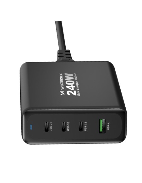 Wozinsky WGCSB 240W GaN sieninis įkroviklis USB-A / 3 x USB-C - juodas