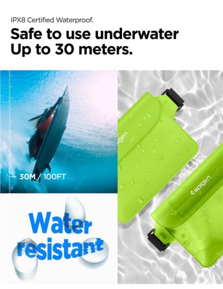 Spigen Aqua Shield A620 vandeniui atsparus klubinis krepšys IPX8 - žalias 2 vnt. Spigen Aqua Shield A620 vandeniui atsparus klubinis krepšys IPX8 - žalias 2 vnt.