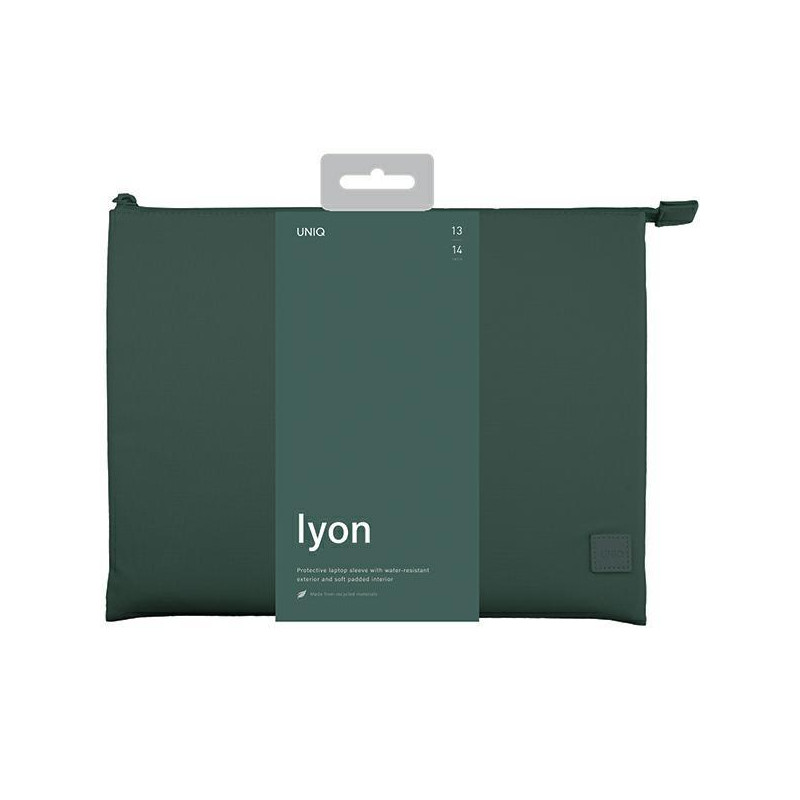UNIQ Lyon vandeniui atsparus RPET dėklas skirtas 14 colių nešiojamam kompiuteriui – žalias