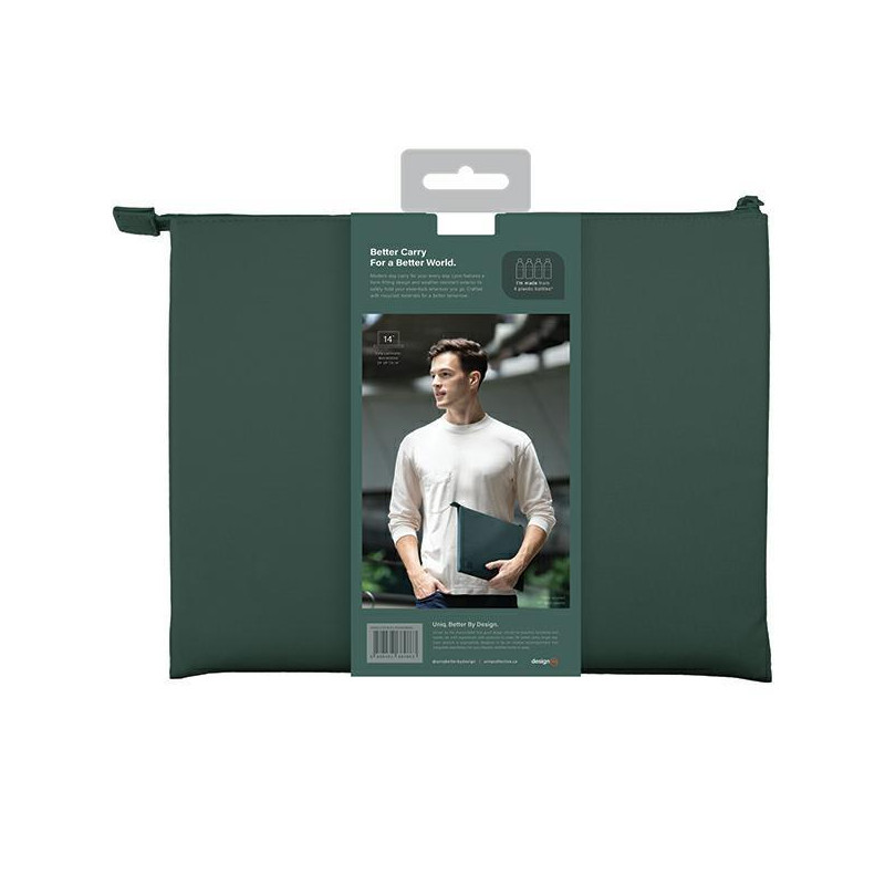 UNIQ Lyon vandeniui atsparus RPET dėklas skirtas 14 colių nešiojamam kompiuteriui – žalias