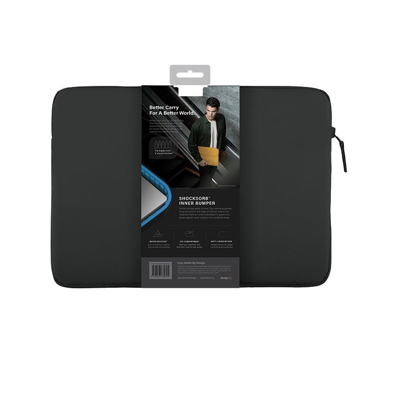 UNIQ Vienna Waterproof RPET dėklas 14" nešiojamam kompiuteriui - juodas