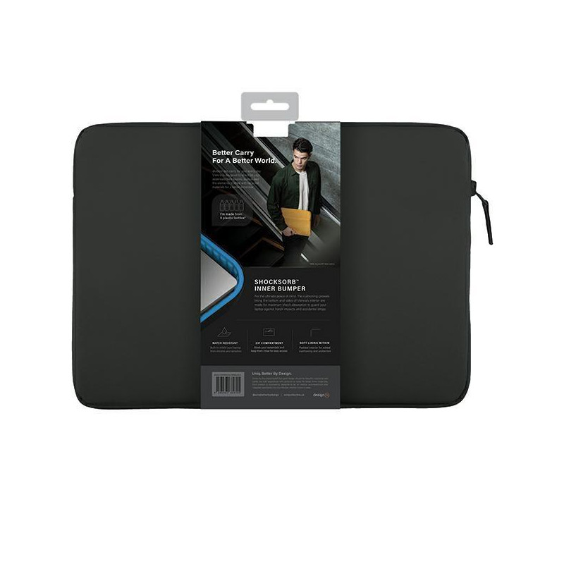 UNIQ Vienna Waterproof RPET dėklas 16" nešiojamam kompiuteriui - juodas