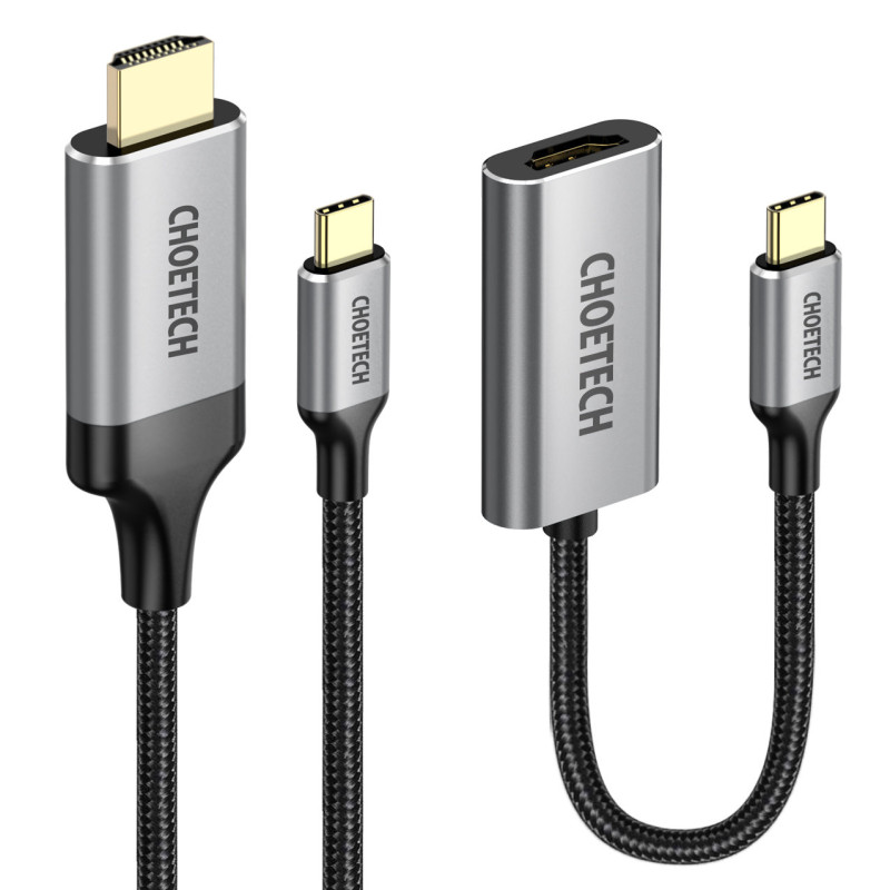 Adapteris HUB USB Type C - HDMI 2.0 + HDMI kabelis 2m pilkas