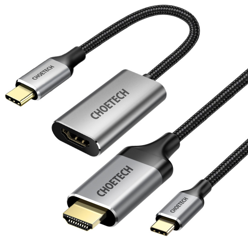 Adapteris HUB USB Type C - HDMI 2.0 + HDMI kabelis 2m pilkas