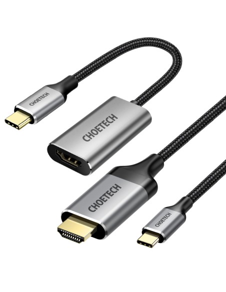 Adapteris HUB USB Type C - HDMI 2.0 + HDMI kabelis 2m pilkas Adapteris HUB USB Type C - HDMI 2.0 + HDMI kabelis 2m pilkas