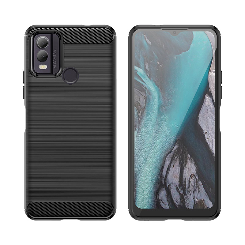Carbon Case silikoninis dėklas, skirtas Nokia C22 - juodas
