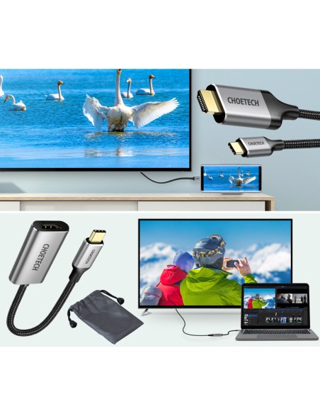 Adapteris HUB USB Type C - HDMI 2.0 + HDMI kabelis 2m pilkas Adapteris HUB USB Type C - HDMI 2.0 + HDMI kabelis 2m pilkas