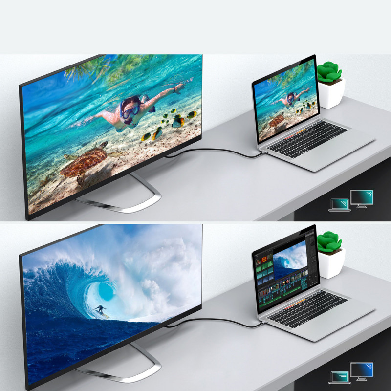 Adapteris HUB USB Type C - HDMI 2.0 + HDMI kabelis 2m pilkas