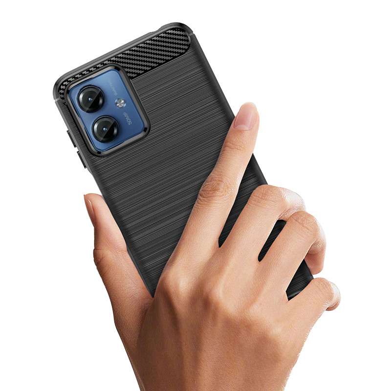 Carbon Case silikoninis dėklas, skirtas Motorola G14 - juodas