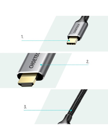 Adapteris HUB USB Type C - HDMI 2.0 + HDMI kabelis 2m pilkas Adapteris HUB USB Type C - HDMI 2.0 + HDMI kabelis 2m pilkas