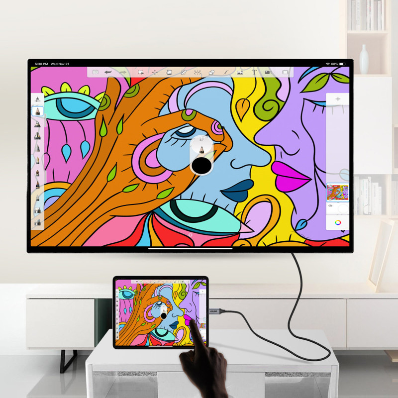 Adapteris HUB USB Type C - HDMI 2.0 + HDMI kabelis 2m pilkas
