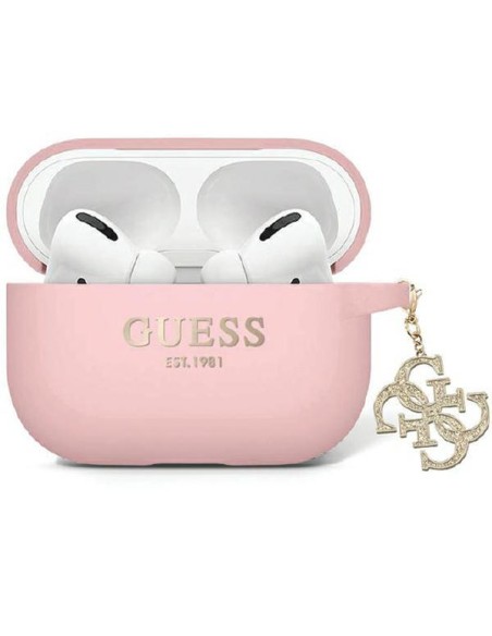 Guess Liquid Silicone Glitter Triangle Charm dėklas, skirtas AirPods Pro 2 – rožinis Guess Liquid Silicone Glitter Triangle Charm dėklas, skirtas AirPods Pro 2 – rožinis