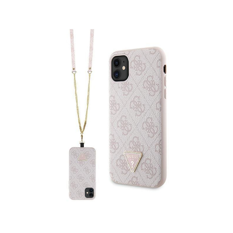 Guess Crossbody 4G metalinis logotipo dėklas, skirtas iPhone 11 / Xr - rožinis Guess Crossbody 4G metalinis logotipo dėklas, skirtas iPhone 11 / Xr - rožinis