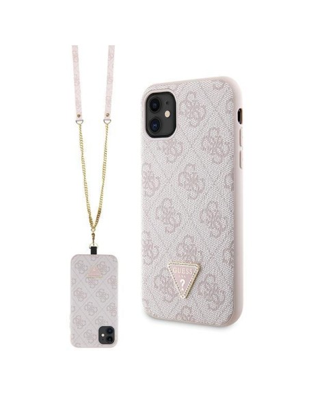 Guess Crossbody 4G metalinis logotipo dėklas, skirtas iPhone 11 / Xr - rožinis Guess Crossbody 4G metalinis logotipo dėklas, skirtas iPhone 11 / Xr - rožinis