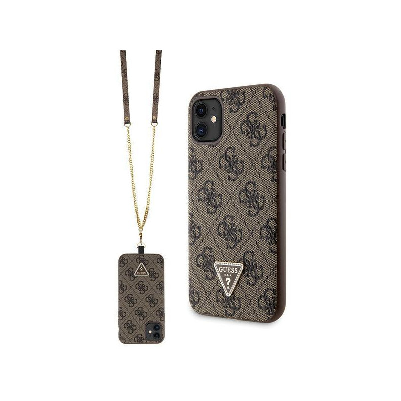 Guess Crossbody 4G metalinis logotipo dėklas, skirtas iPhone 11 / Xr - rudas Guess Crossbody 4G metalinis logotipo dėklas, skirtas iPhone 11 / Xr - rudas
