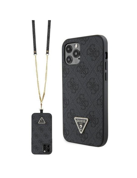 Guess Crossbody 4G metalinis logotipo dėklas, skirtas iPhone 12 / iPhone 12 Pro – juodas Guess Crossbody 4G metalinis logotipo dėklas, skirtas iPhone 12 / iPhone 12 Pro – juodas
