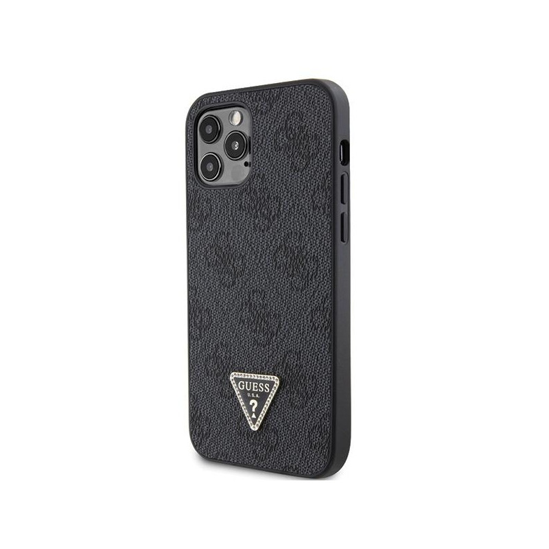 Guess Crossbody 4G metalinis logotipo dėklas, skirtas iPhone 12 / iPhone 12 Pro – juodas