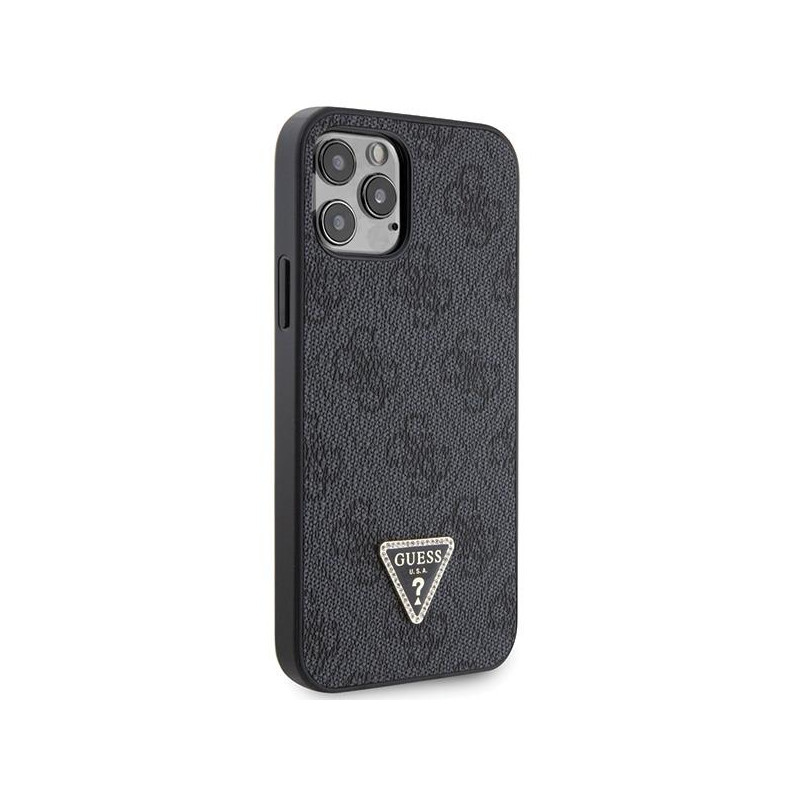 Guess Crossbody 4G metalinis logotipo dėklas, skirtas iPhone 12 / iPhone 12 Pro – juodas