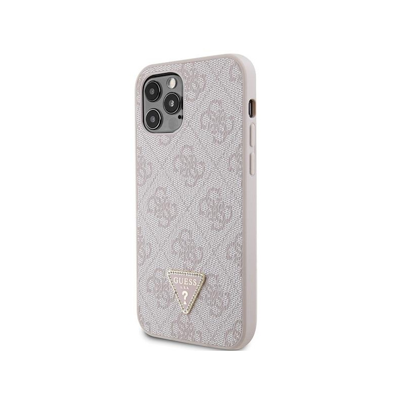 Guess Crossbody 4G metalinis logotipo dėklas, skirtas iPhone 12 / iPhone 12 Pro – rožinis