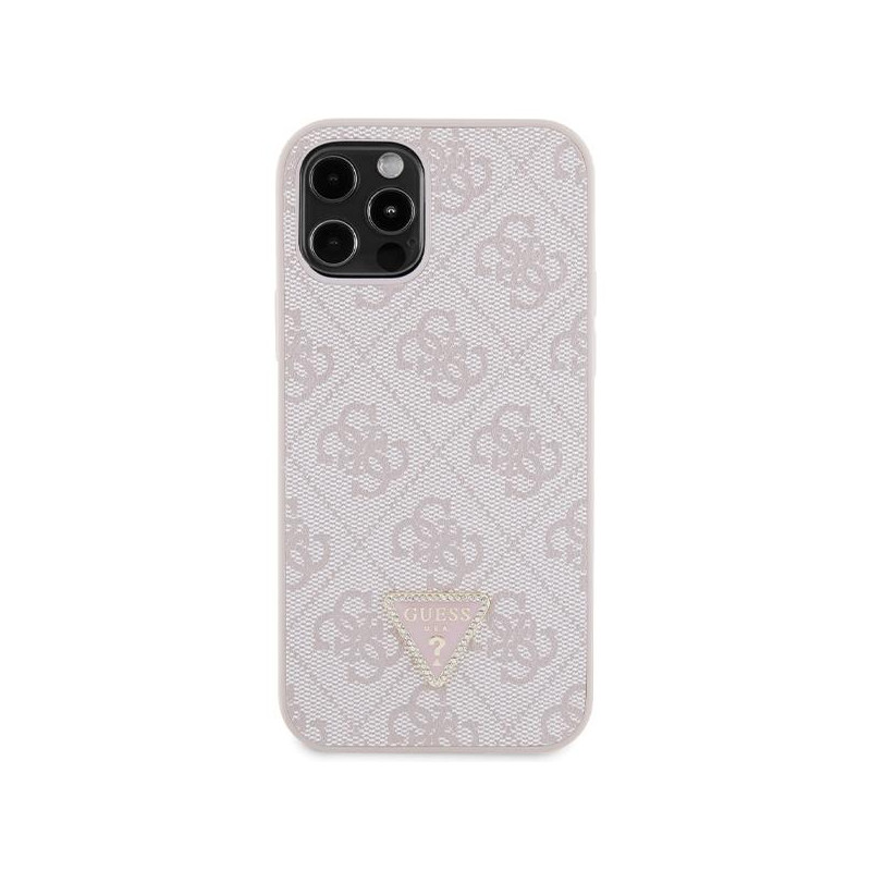 Guess Crossbody 4G metalinis logotipo dėklas, skirtas iPhone 12 / iPhone 12 Pro – rožinis