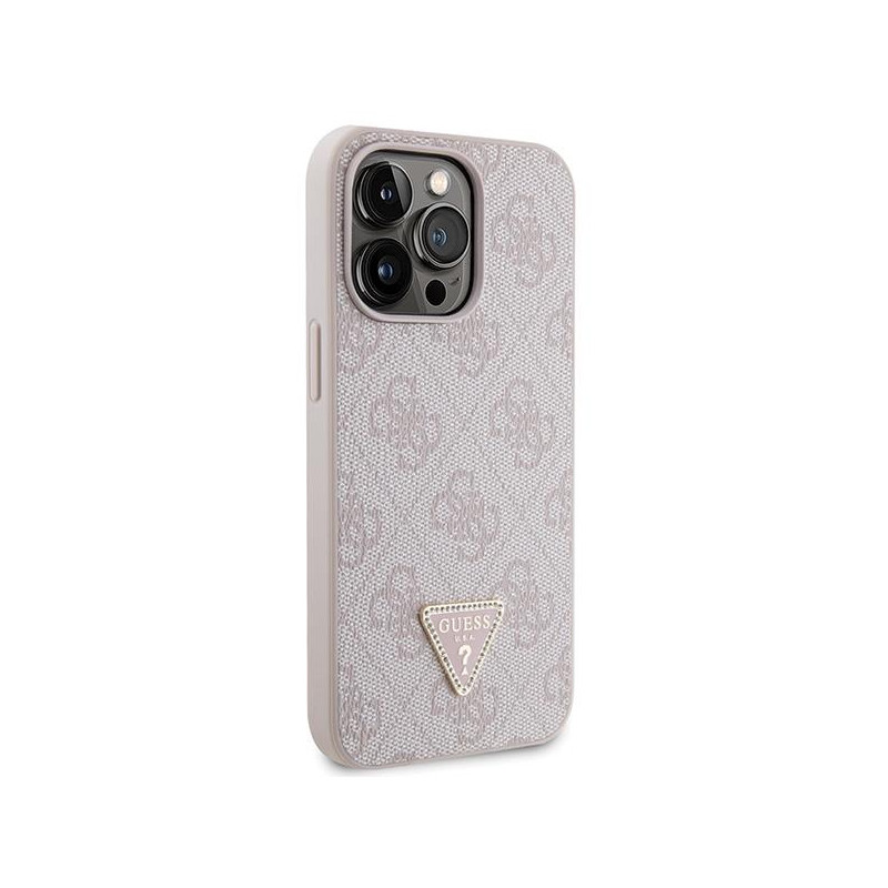 Guess Crossbody 4G metalinis logotipo dėklas, skirtas iPhone 13 Pro / iPhone 13 – rožinis