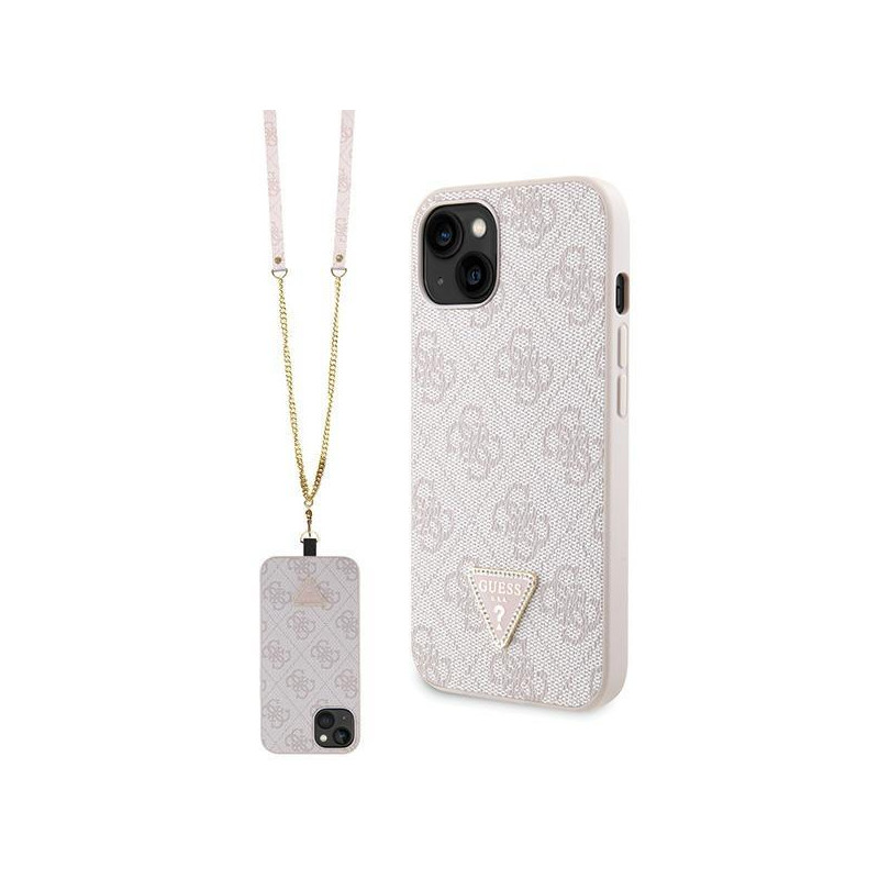 Guess Crossbody 4G metalinis logotipo dėklas iPhone 13 - rožinis