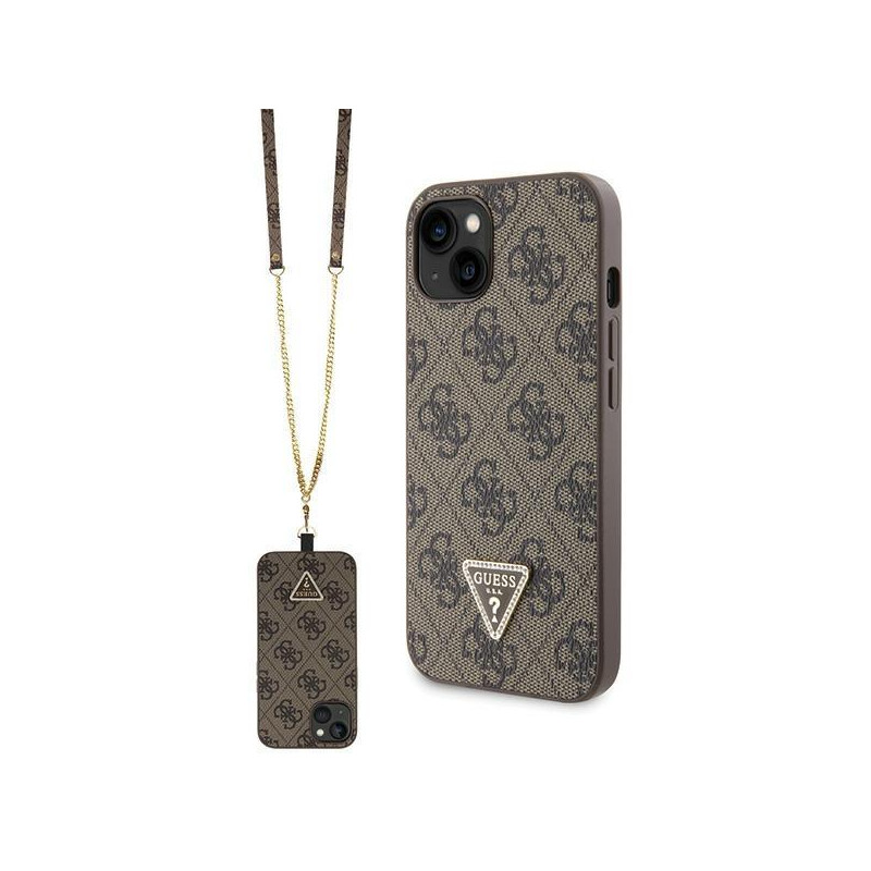 Guess Crossbody 4G metalinis logotipo dėklas iPhone 13 - rudas