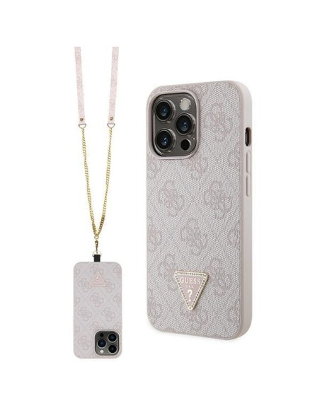 Guess Crossbody 4G metalinis logotipo dėklas, skirtas iPhone 13 Pro Max - rožinis Guess Crossbody 4G metalinis logotipo dėklas, skirtas iPhone 13 Pro Max - rožinis