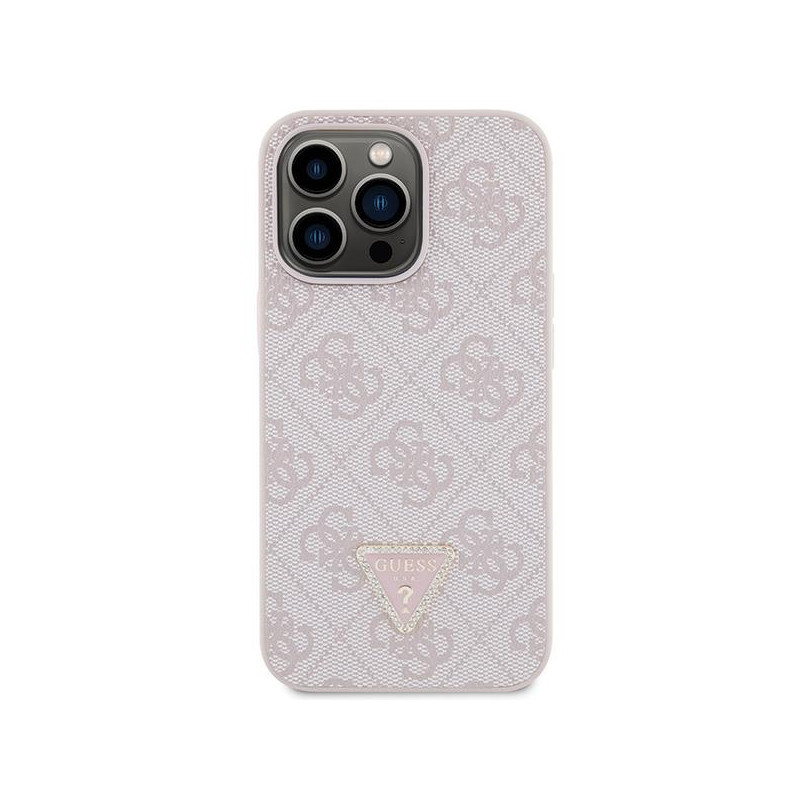Guess Crossbody 4G metalinis logotipo dėklas, skirtas iPhone 13 Pro Max - rožinis