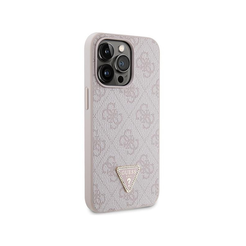 Guess Crossbody 4G metalinis logotipo dėklas, skirtas iPhone 13 Pro Max - rožinis
